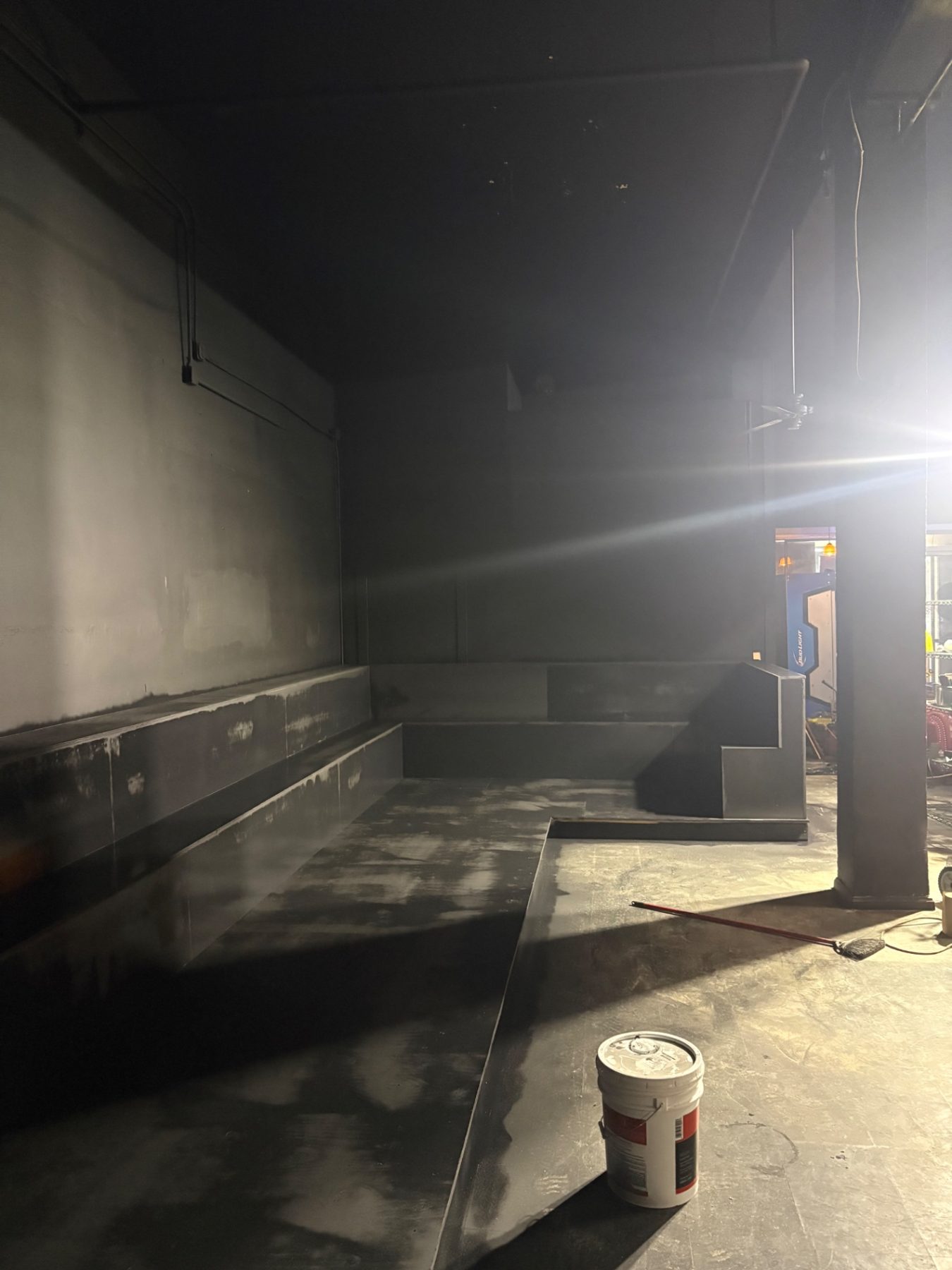 Finished custom commercial platform and built-in seating