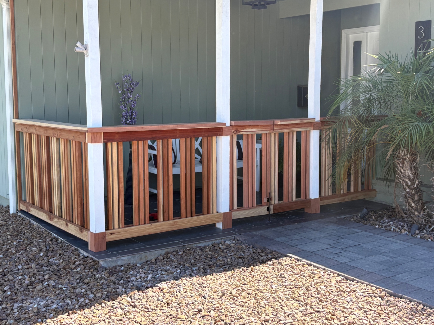 New redwood porch railing built and unfinished